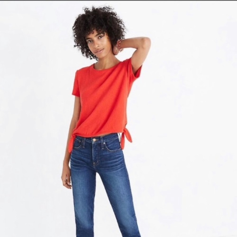 Madewell Modern Side Tie Boxy Short Sleeve T-Shirt Red XL
